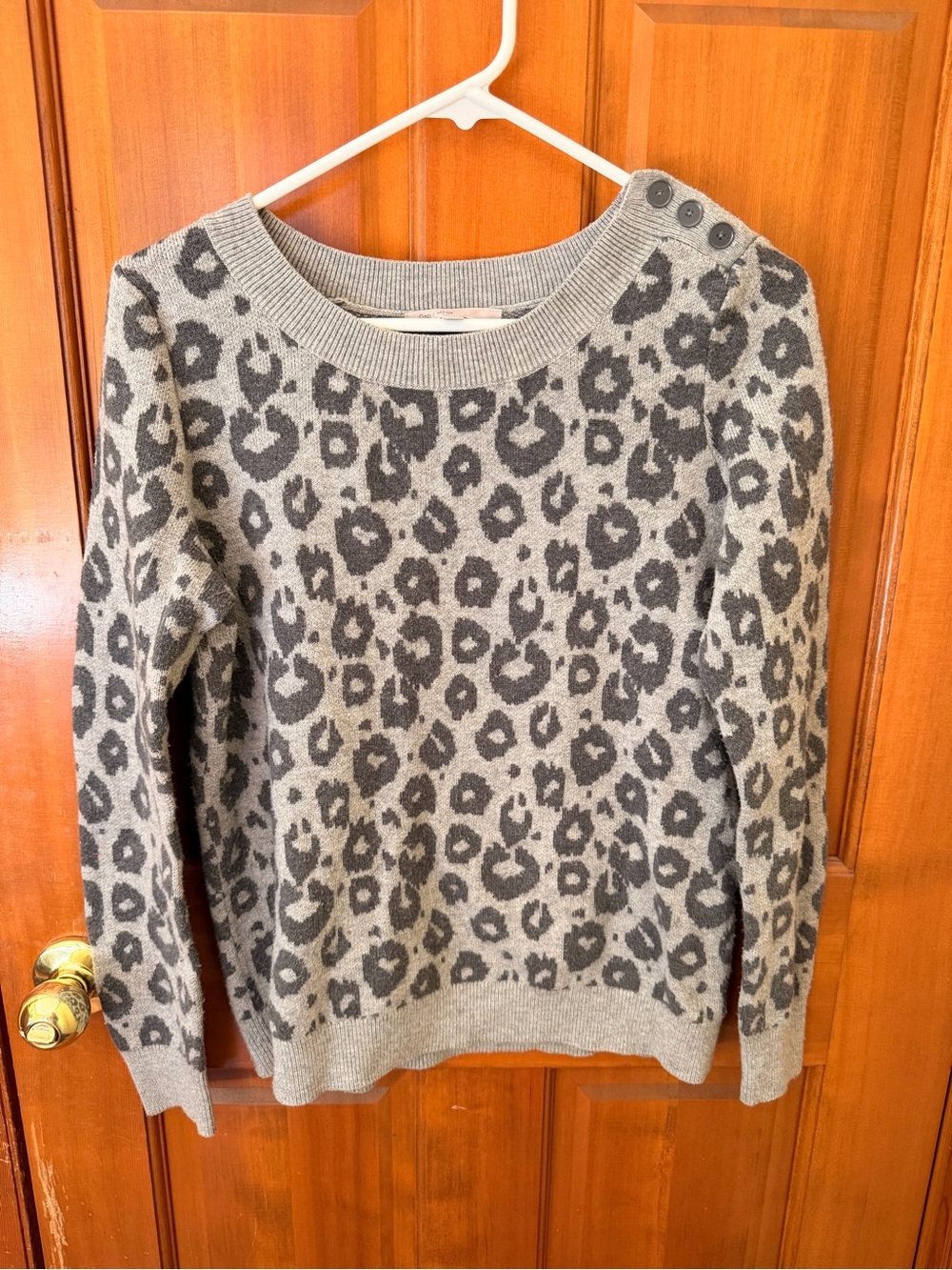 Leopard Print Wool Blend Gap Button-Shoulder Sweater - Women